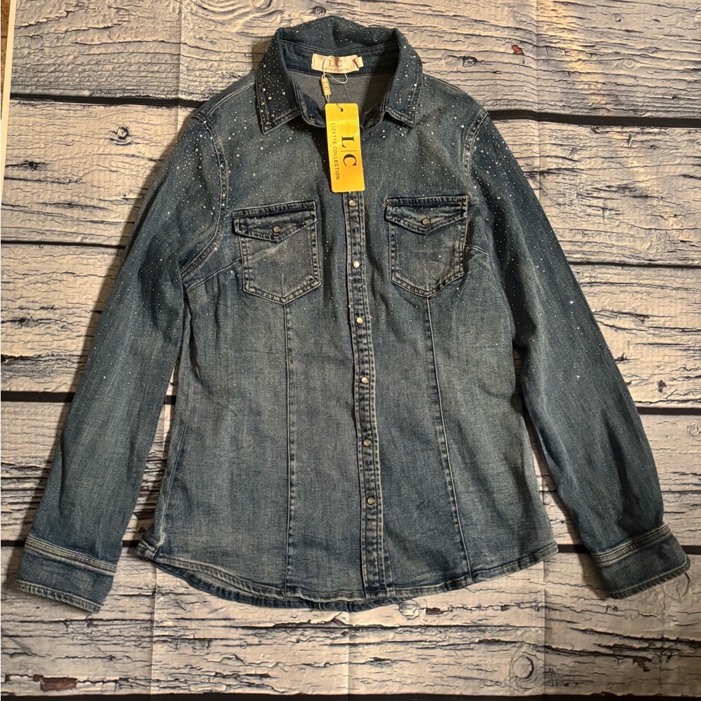 Lizette Collection Denim Shirt with Studded Accents